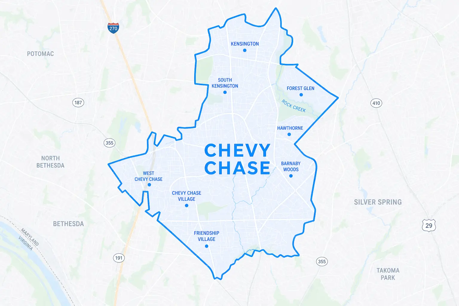 map of Chevy Chase and neighborhoods
