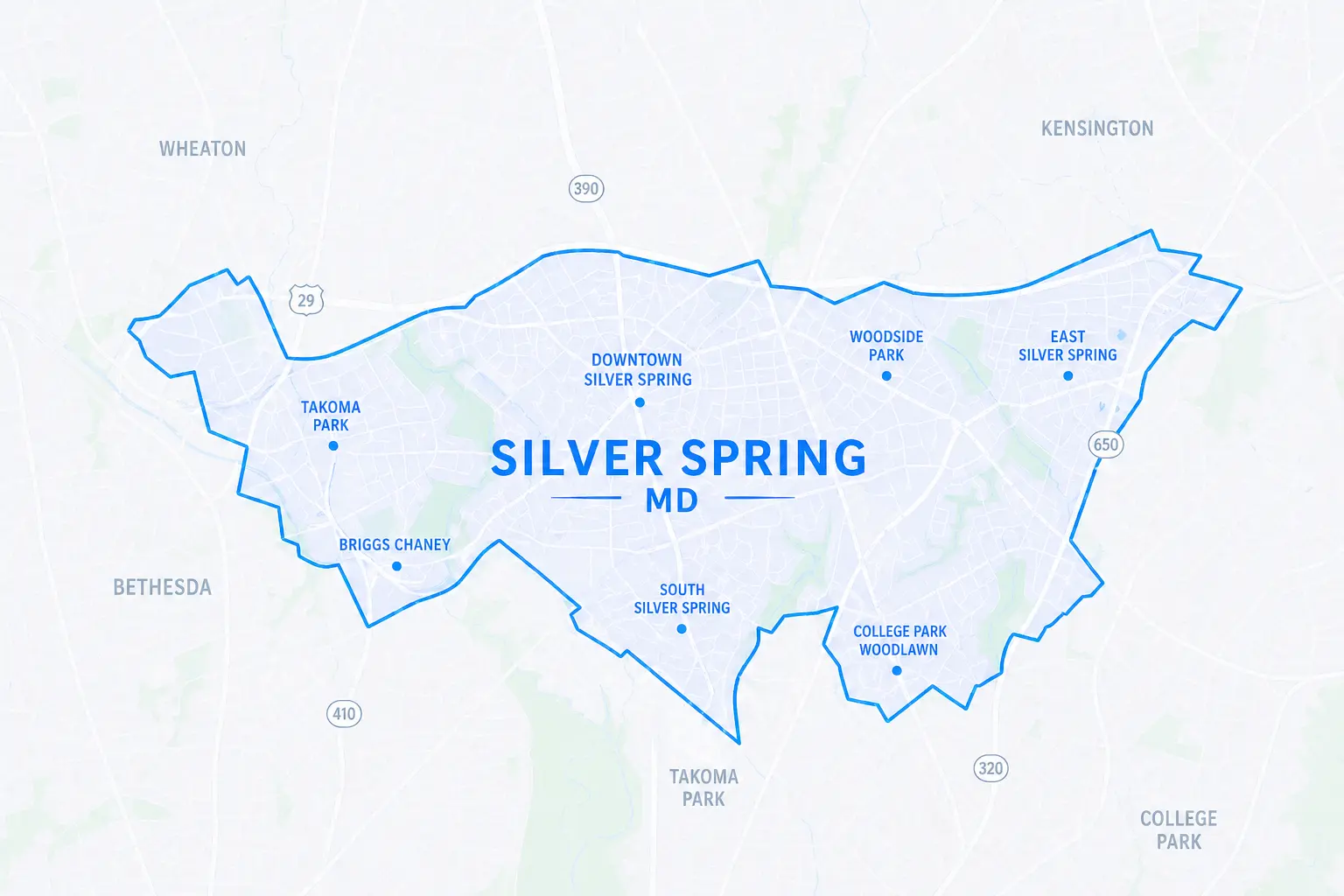 map of Silver Spring and neighborhoods